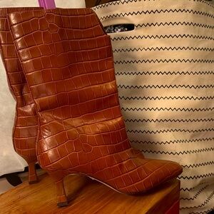 Sam Edelman Brown Croc-Embossed Heeled Boots